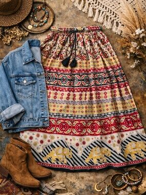 Forever 21 Boho Elephant Print Skirt Size M